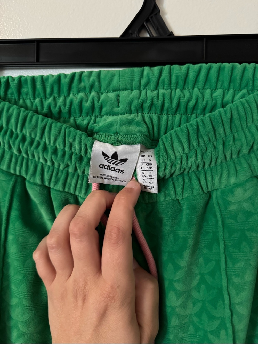 adidas Green Wide-Leg Track Pants with Pink Drawstring Small - Picture 6 of 9